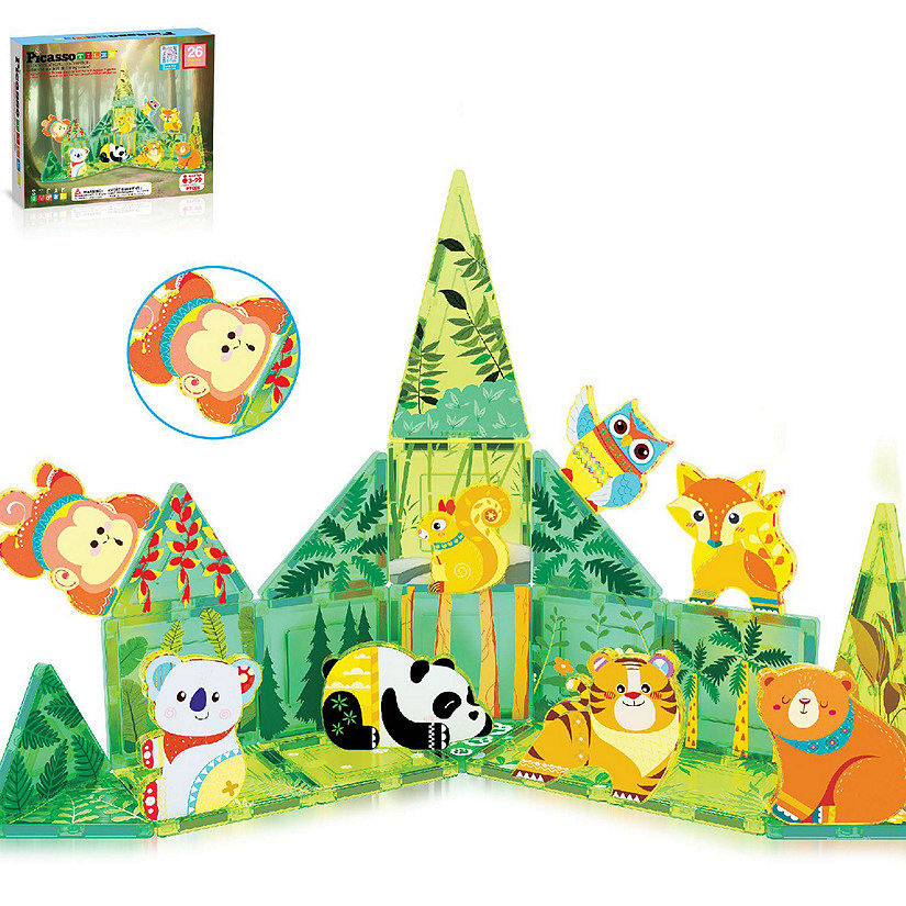 PicassoTiles 26 Pcs Tile Building Blocks Forest Animal Themed