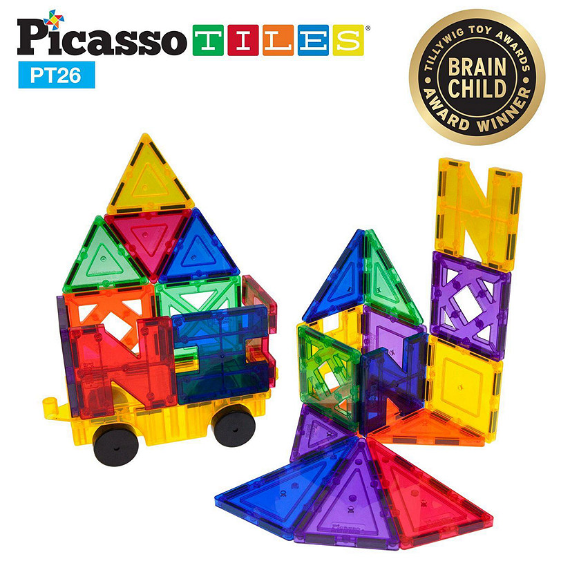 PicassoTiles - 26 Piece Inspirational Set Magnet Building Tiles 9 Different Shape Image