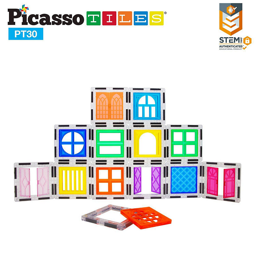 PicassoTiles - 30 Piece Window and Door Clip On Magnetic Tiles Toy Set PT30 Image