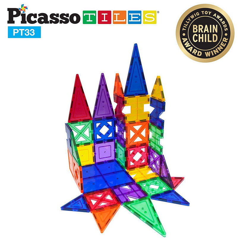 PicassoTiles - 33 Piece Educational Set Magnet Building Tiles 9 Different Shapes Image