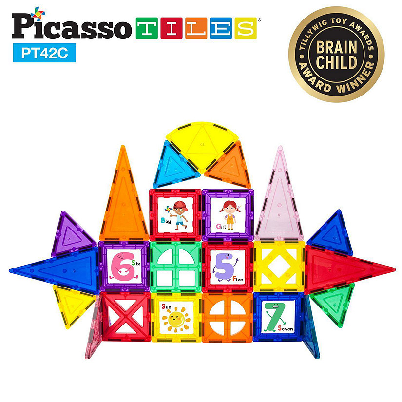 PicassoTiles - 42 Piece Set Including 10 Click-In Graphic Art Pieces PT42C Image