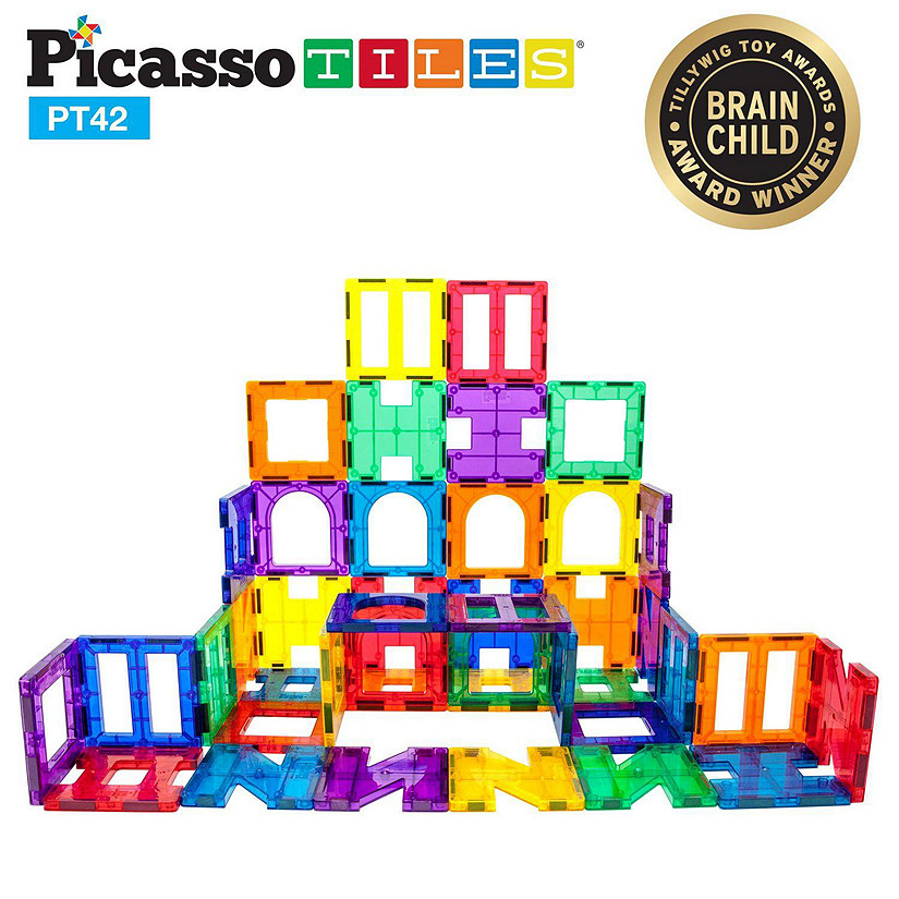 PicassoTiles - 42 Piece Set Magnet Building Tiles 6 Different Shapes PT42 Image