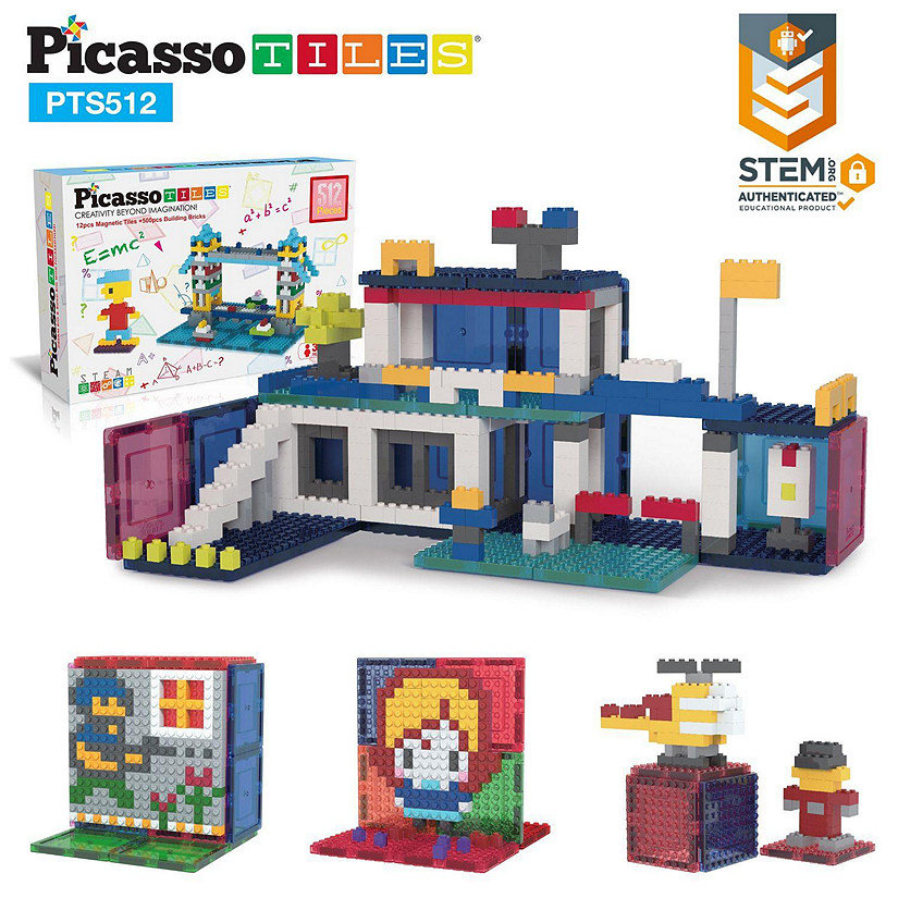 PicassoTiles - 512 Piece Magnetic Brick Tile and Brick Building Set Image