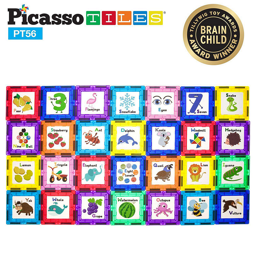 PicassoTiles - 56 Piece Set with 28pc Artwork Graphics PT56 Image