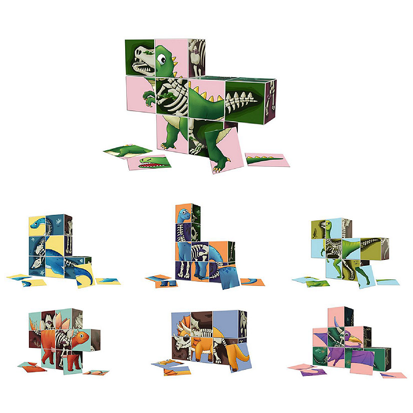 PicassoTiles - 63 Piece Dinosaur Magnetic Puzzle Cube Sensory Toy Kit PMC63 Image