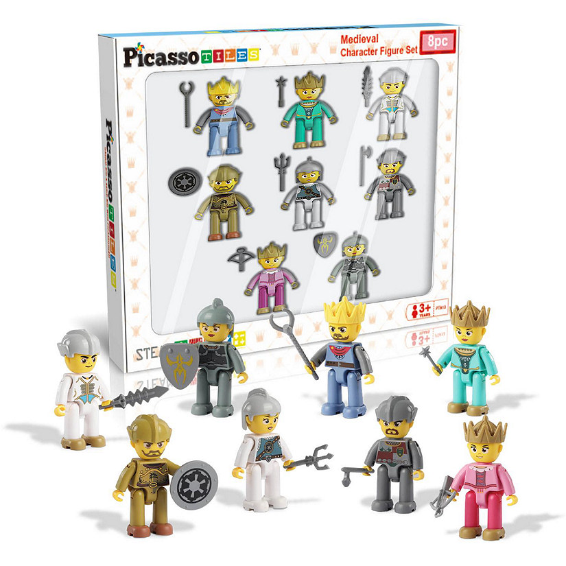 PicassoTiles 8 Piece Medieval King and Knights Character Figure Set Image