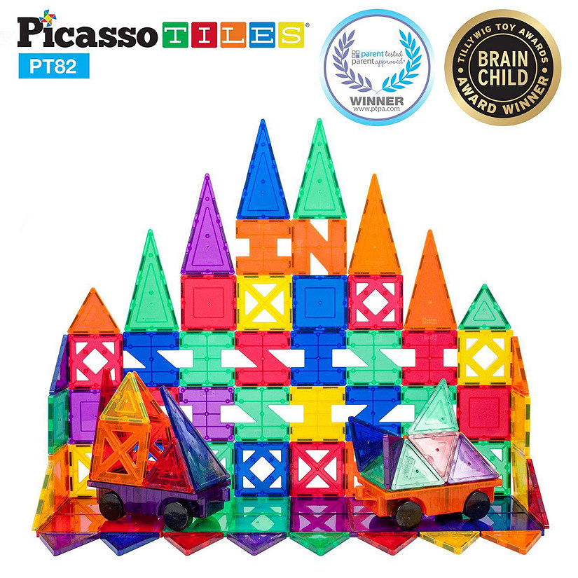 PicassoTiles - 82 Piece Creativity Set Magnet Building Tiles 10 Different Shapes Image