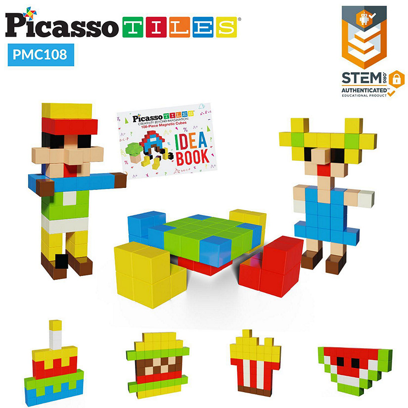 PicassoTiles - Magnetic Puzzle Cubes 108 Pieces PMC108 with FREE Ideabook Image