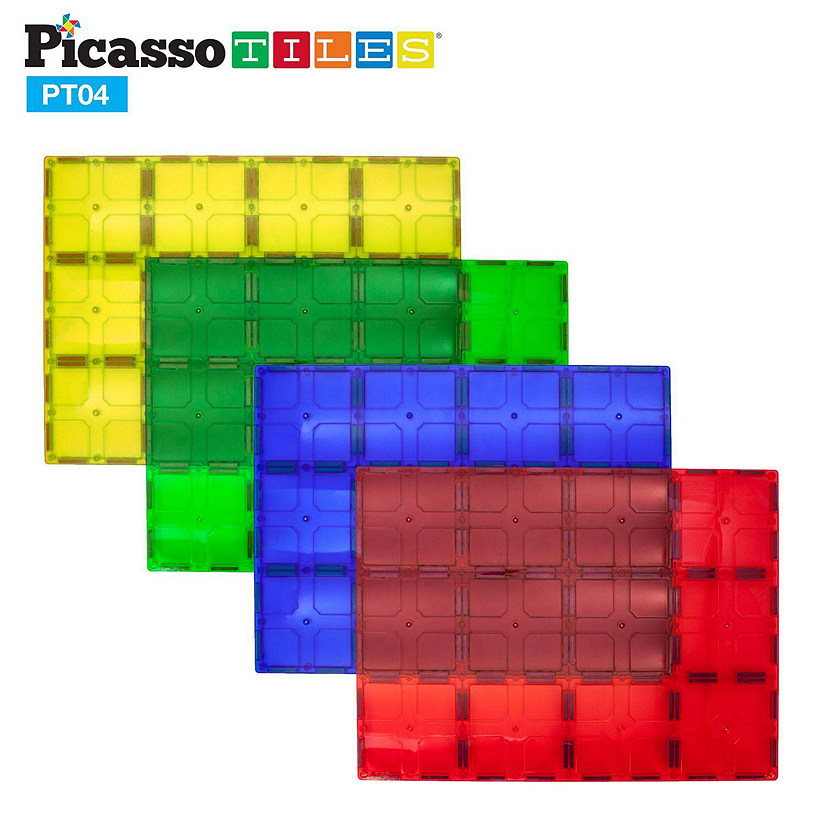PicassoTiles - PT04 4 Piece Set Magnet Tiles Large Stabilizer Base Jumbo Image