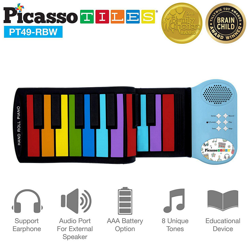 PicassoTiles - PT49 Kid's 49 Colorful Key Roll-Up Educational Keyboard Image