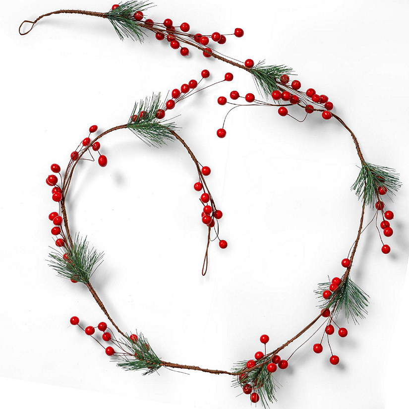 Pine and Berries Garland - Pine Needles and Berry Rustic Holiday Christmas Tree Natural Garland Decorations - 6 Ft Image