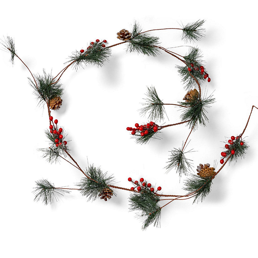Pine and Berries Garland - Pine Needles, Pinecone and Berry Rustic Holiday Christmas Tree Natural Garland Decorations - 6 Ft Image