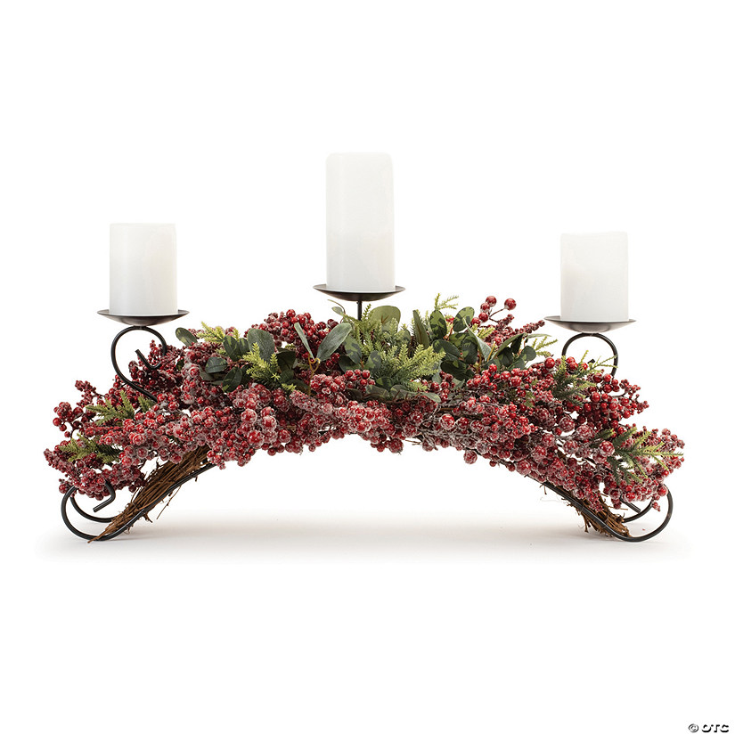 Pine And Berry Centerpiece Candle Holder 31"L X 11"H Plastic Image