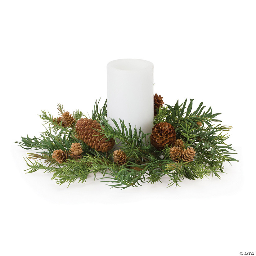 Pine Candle Ring (Set Of 2) 12"D Plastic (Fits A 4" Candle) Image