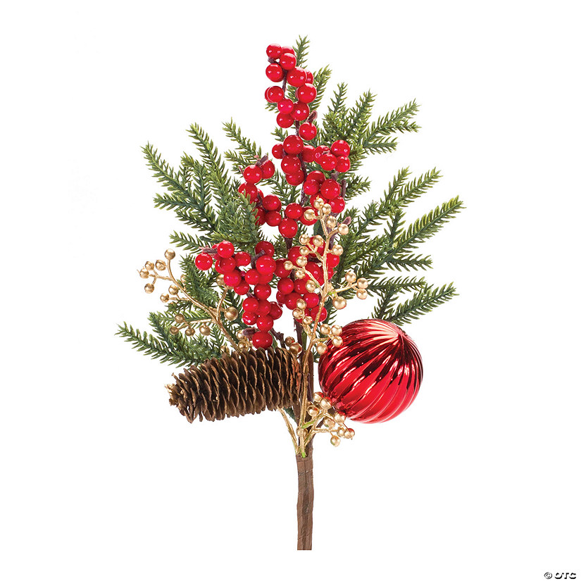 Pine Spray With Berry And Ornament (Set Of 2) 16"H Plastic Image