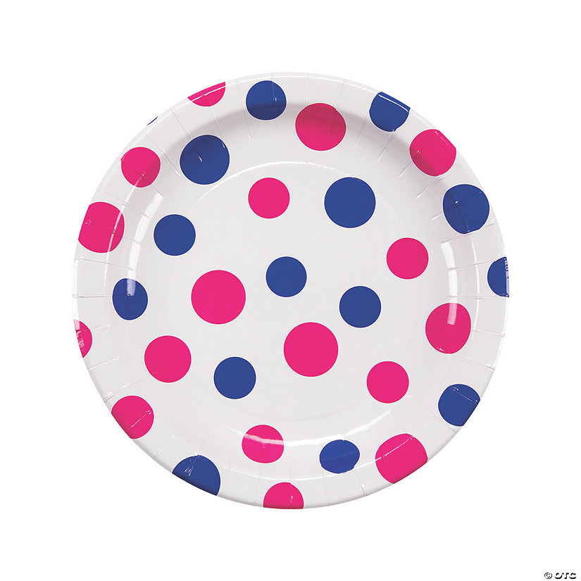 Pink & Blue Polka Dot Round Paper Dinner Plates - 8 Ct. Image