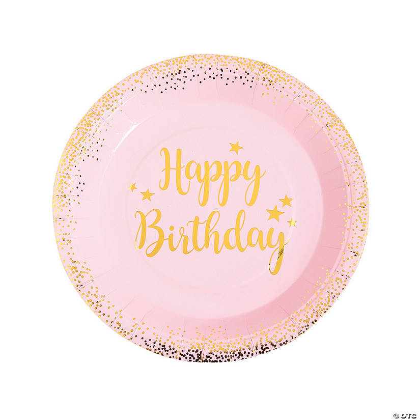Pink & Gold Birthday Party Paper Dinner Plates - 8 Ct. Image