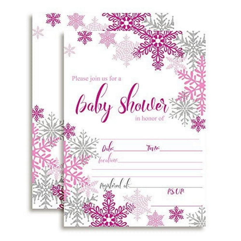 Pink &amp; Silver Snowflake Invitations 40pc. by AmandaCreation Image