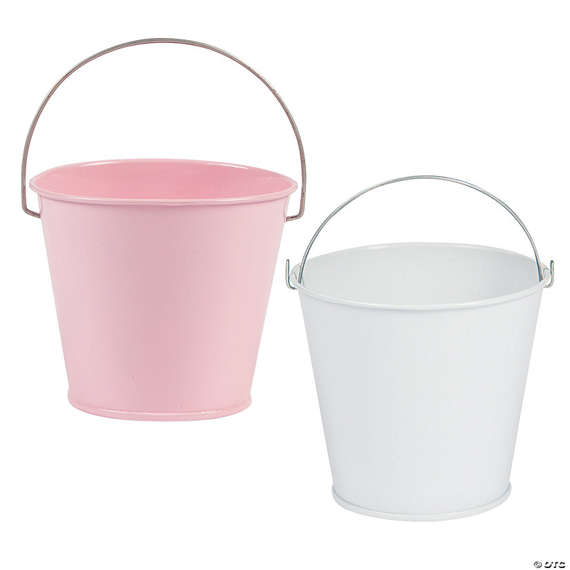 Pink & White Mini Metal Pails Kit - 24 Pc. Image