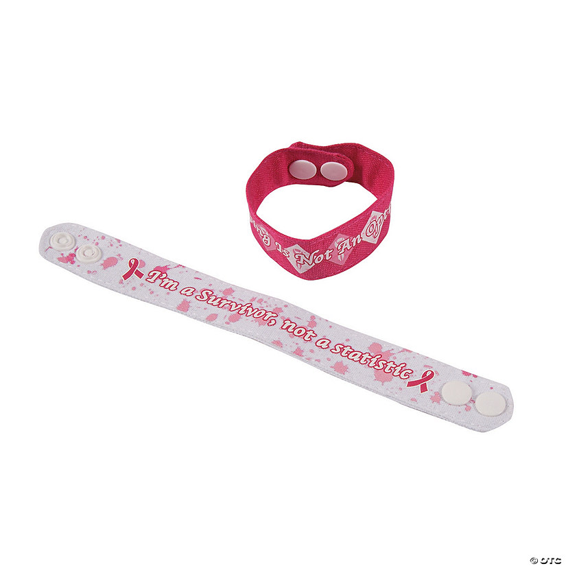 Pink Awareness Ribbon Canvas Bracelets - Less than Perfect - 12 Pc. Image