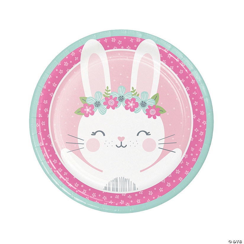 Pink Bunny Party Pastel Floral Paper Dinner Plates - 8 Ct. Image