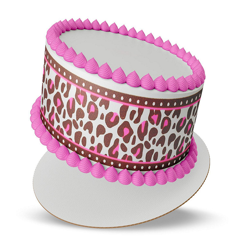 Pink Cheetah Edible Cake Border Strips Image