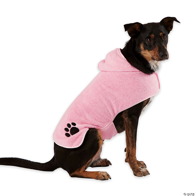 Pink Embroidered Paw Medium Pet Robe Image