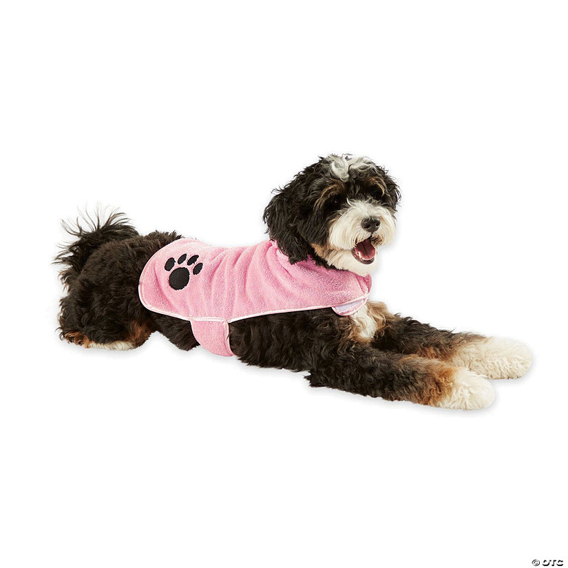 Pink Embroidered Paw Small Pet Robe Image
