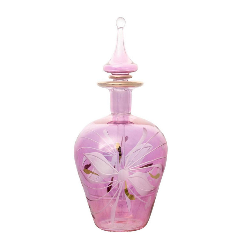 Pink Etched Egyptian Blown Glass Perfume Bottle Made in Egypt New Image