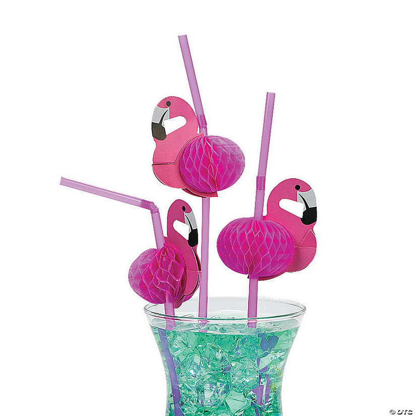 Pink Flamingo Straws - 12 Pc. Image