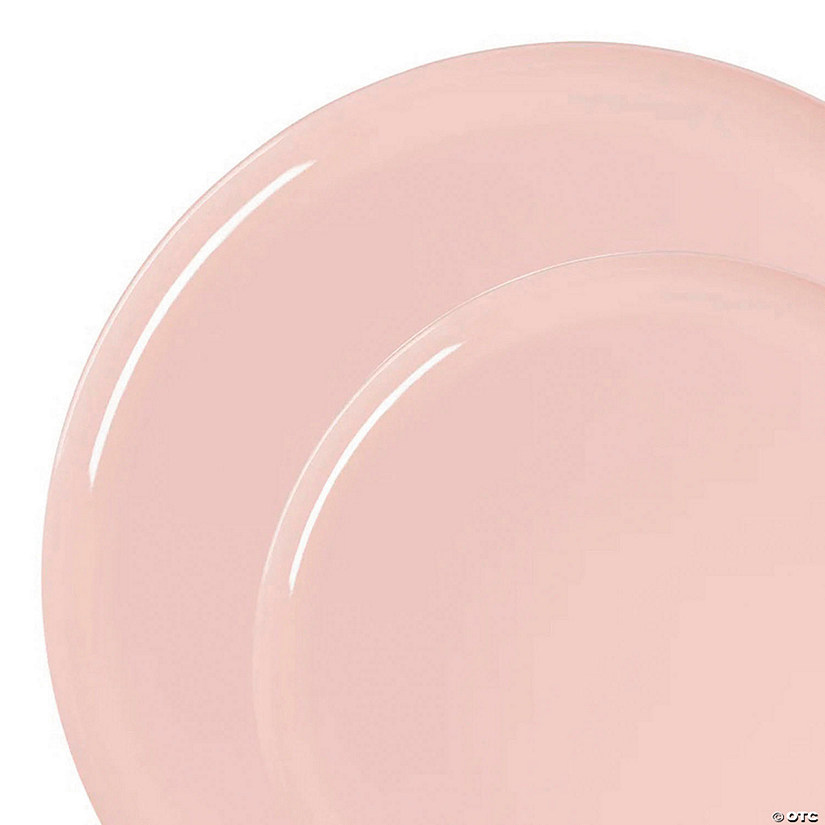 Pink Flat Round Disposable Plastic Dinnerware Value Set - 20 Dinner Plates + 20 Salad Plates Image