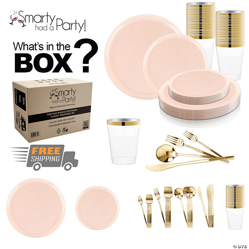 Pink Flat Round Disposable Plastic Tableware Set - 60 Settings Image