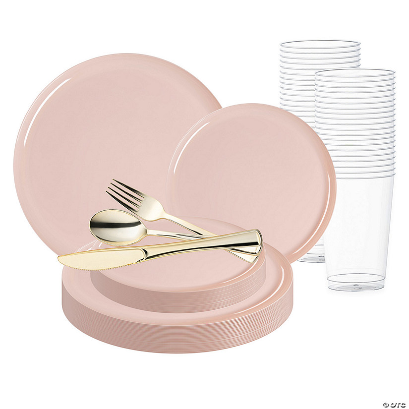 Pink Flat Round Disposable Plastic Wedding Value Set - 60 Settings Image