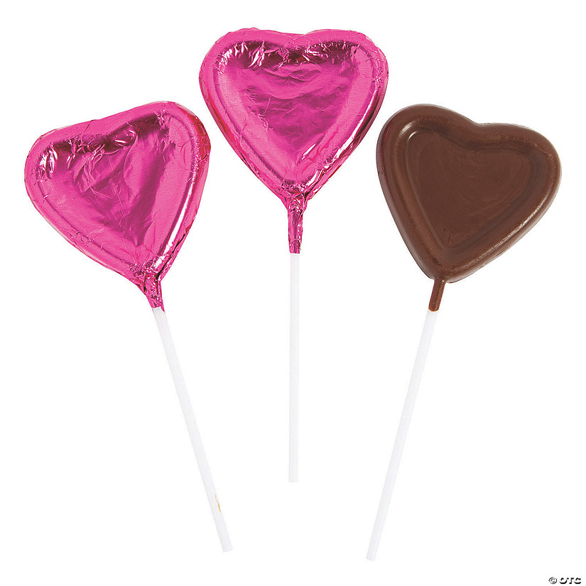 Pink Foil-Wrapped Chocolate Heart Lollipops Image