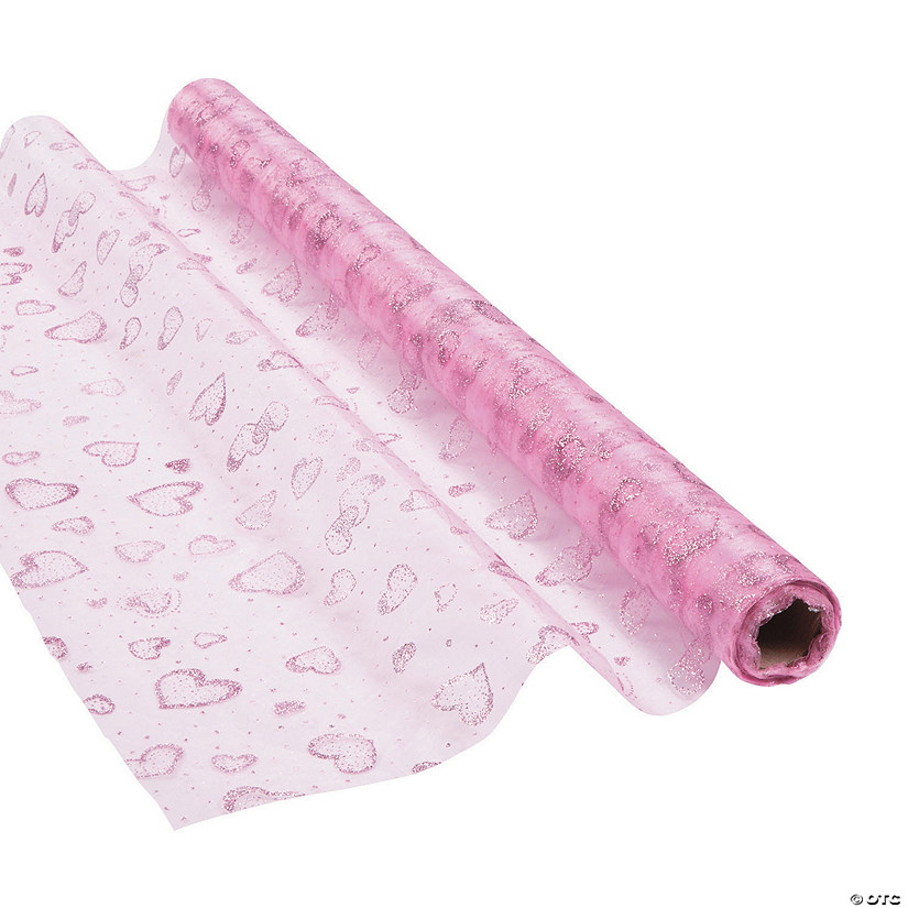 Pink Glitter Heart Fabric Roll Image