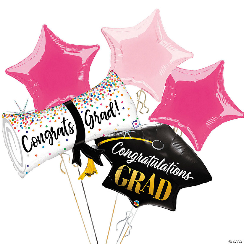 Pink Graduation Congrats Grad Mylar Balloon Bouquet Kit - 13 Pc. Image