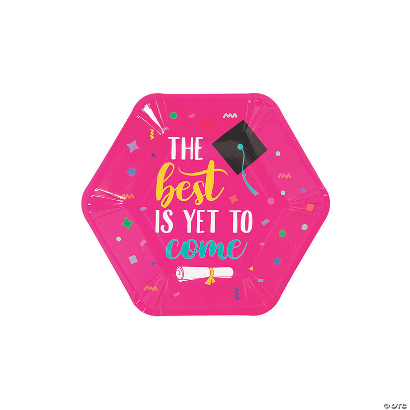 Pink Graduation Party The Best Is Yet to Come Hexagon Paper Dessert Plates - 8 Ct. Image