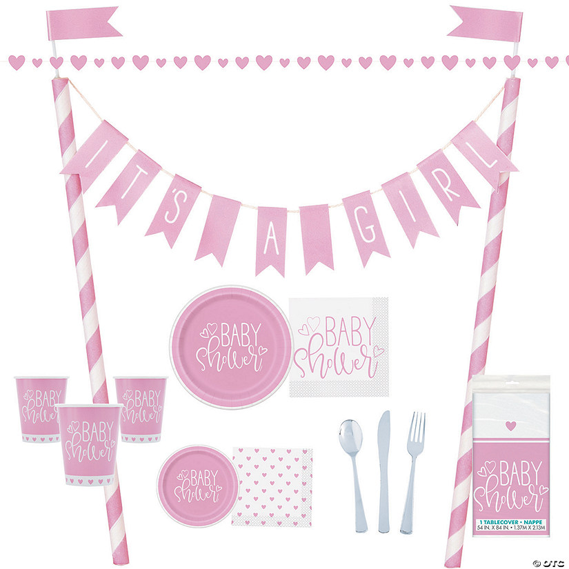 Pink Heart Baby Shower Tableware Kit for 8 Guests Oriental Trading