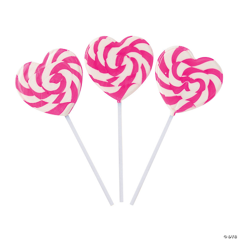 Pink Heart-Shaped Swirl Lollipops - 12 Pc. Image