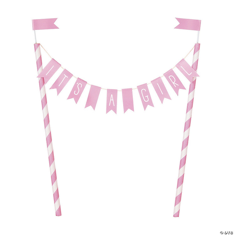 Pink Hearts Baby Shower Banner Cake Topper Image