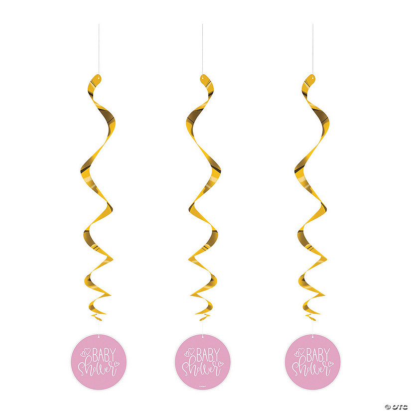 Pink Hearts Baby Shower Hanging Swirl Decorations - 3 Pc. Image