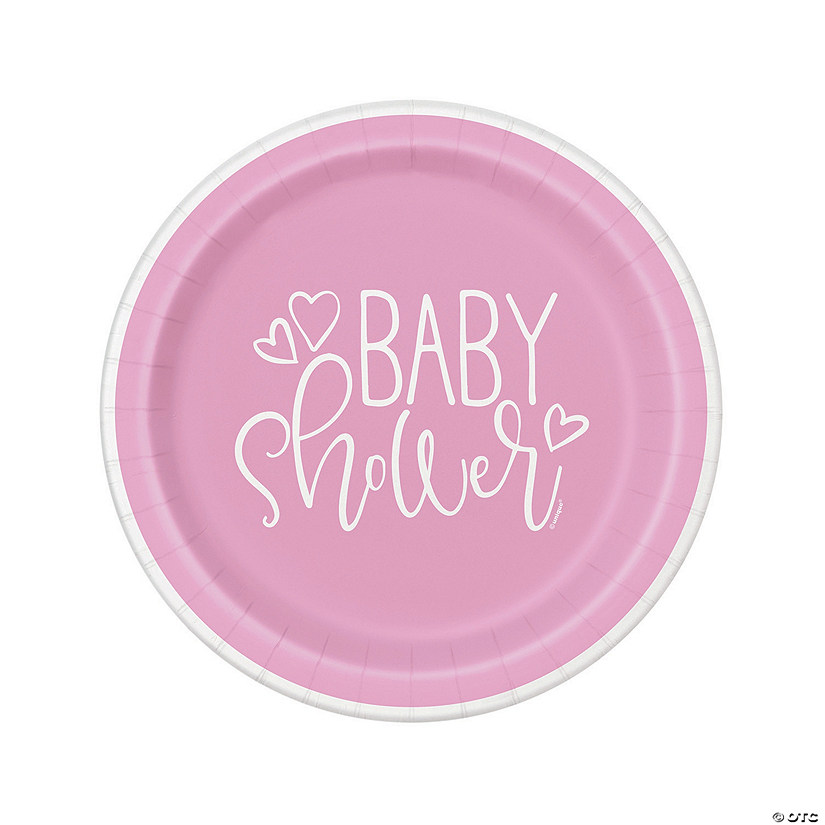 Pink Hearts Baby Shower Party Paper Dinner Plates - 8 Ct. Image