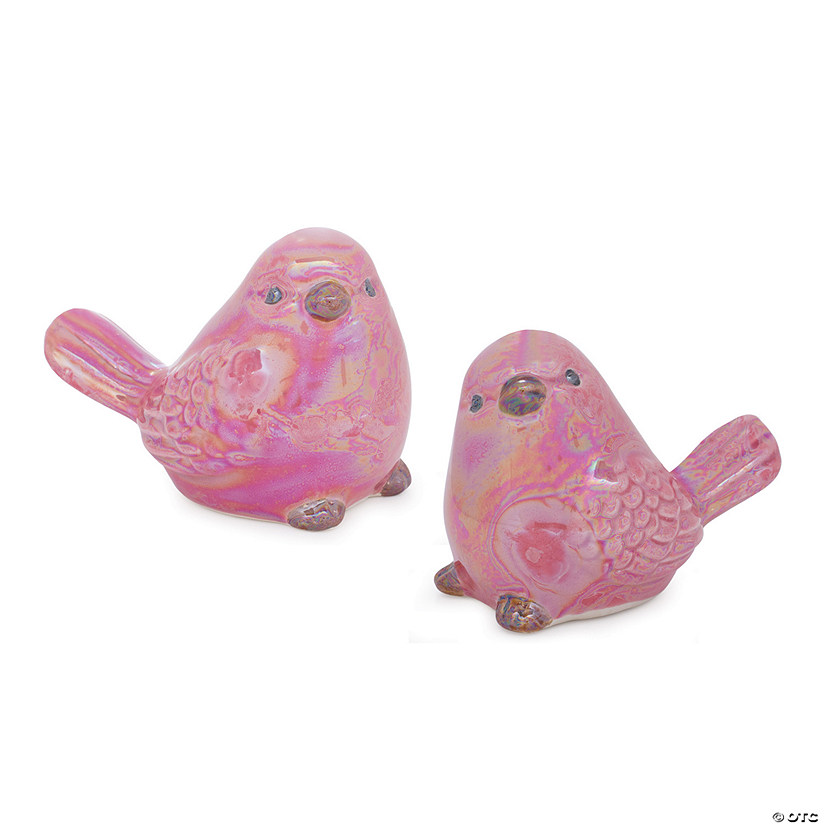 Pink Irredescent Ceramic Bird Figurine (Set Of 6) 3"H Image