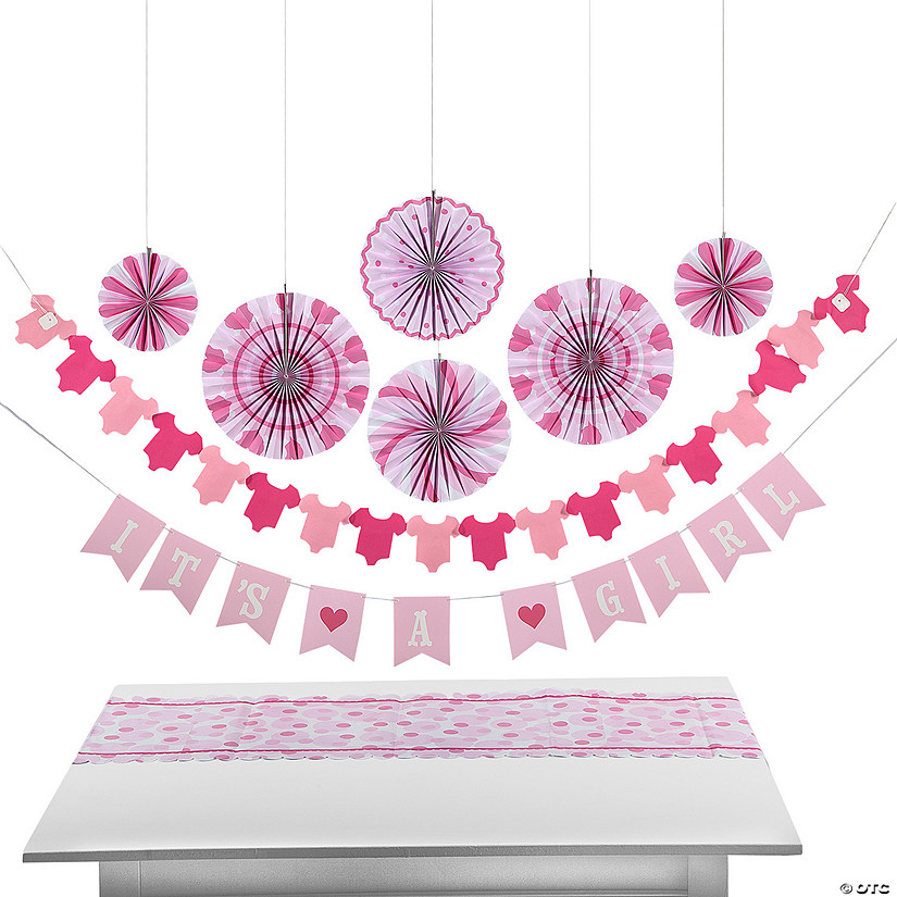 Pink It&#8217;s a Girl Baby Shower Decorating Kit - 9 Pc. Image