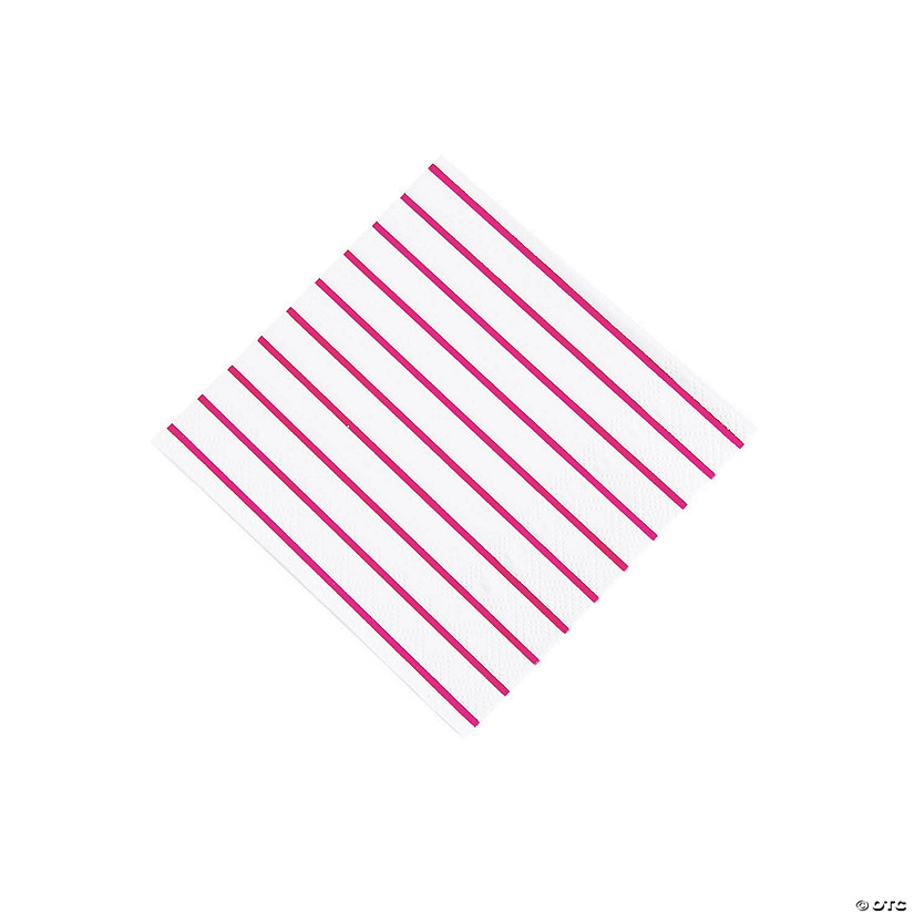 Pink Metallic Stripe Beverage Napkins - 32 Pc. Image