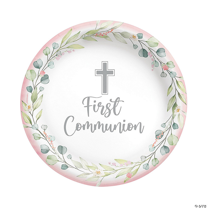 Pink My First Communion Party Paper Dinner Plates - 20 Ct. Image