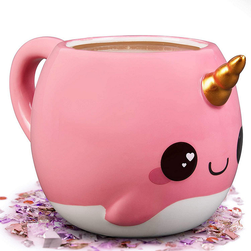 Pink Narwhal Coffee Mug - Cute Unicorn of the Sea Mug - Great Gift for Kids and Adults - Ceramic Image