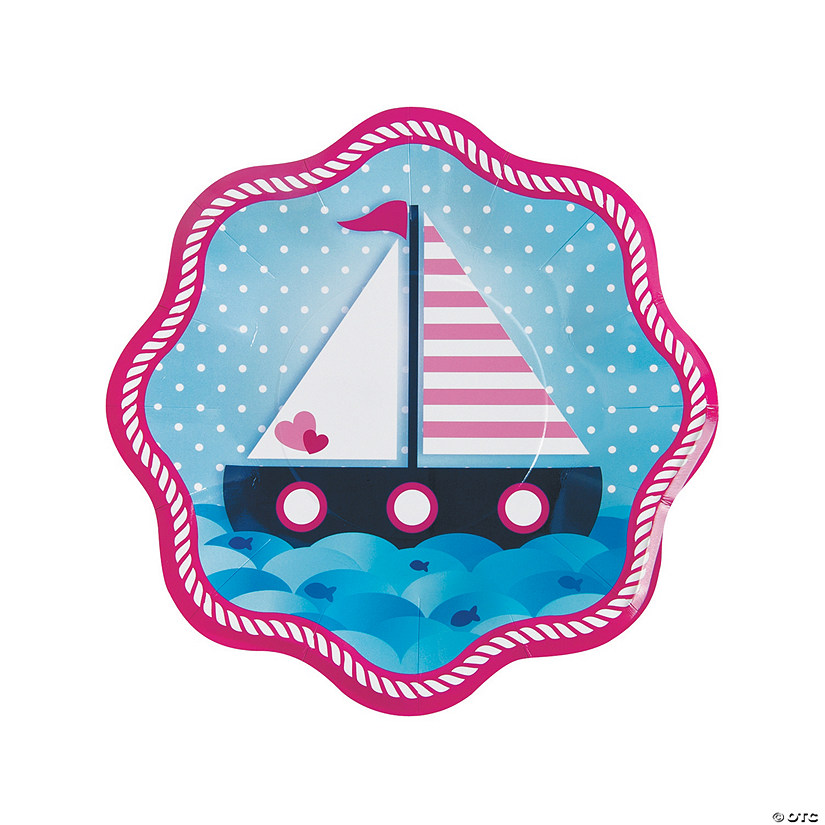 Pink Nautical Party Paper Dinner Plates - 8 Ct. Image