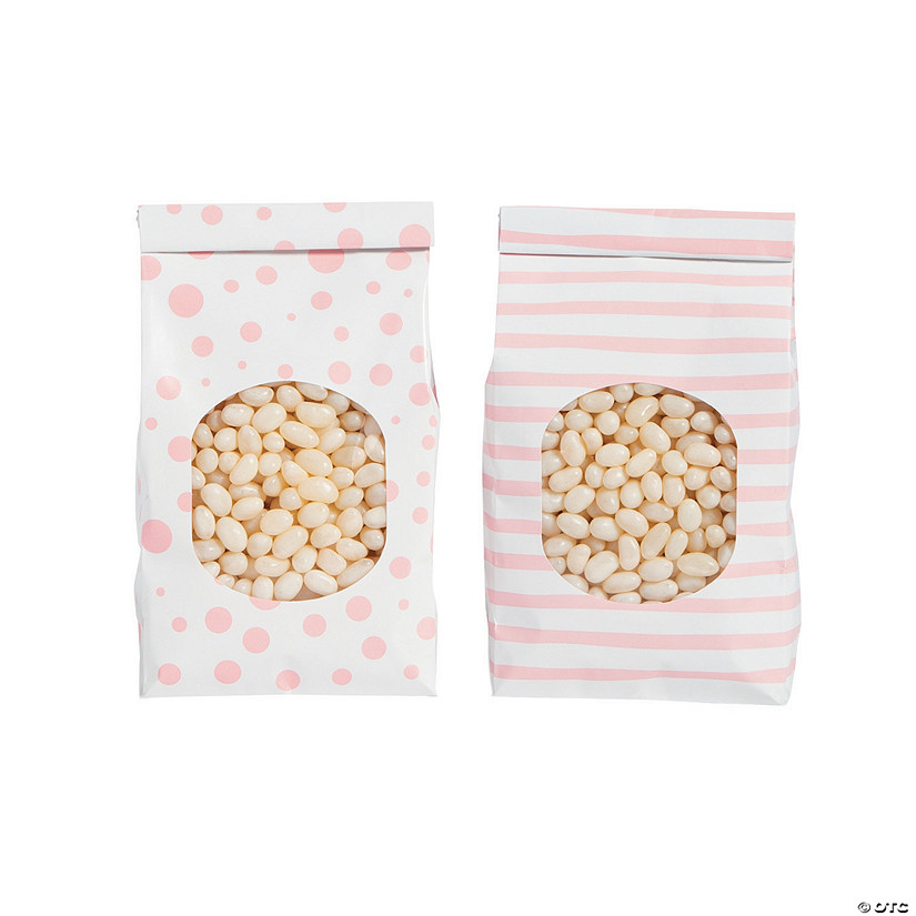Pink Patterned Tin Tie Treat Bags with Window - 12 Pc. Image