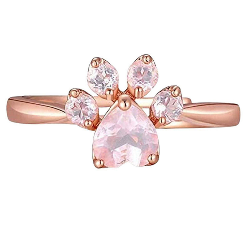 Pink Paw Print Adjustable Ring - Rose Gold Image